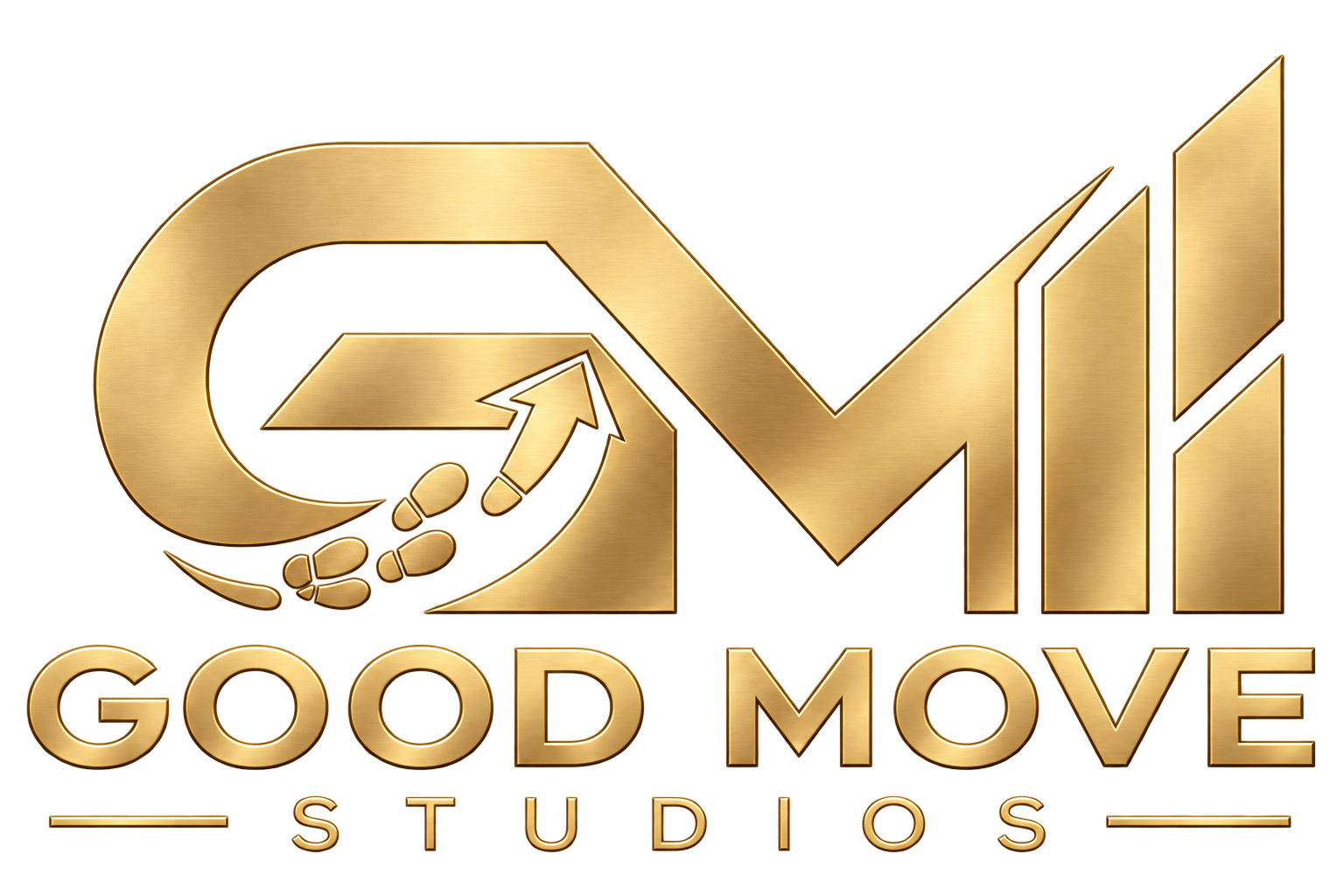 GoodMove-Studios – GM mit Fußabdrücken und Wachstumspfeil in Champagnergold